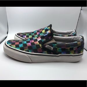 Vans black checkered & rainbow loafers womens size 8